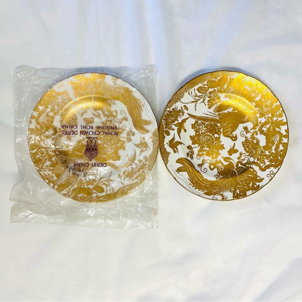 2 Vitage Royal Crown Derby Gold and White Ornate Dinnerware Set